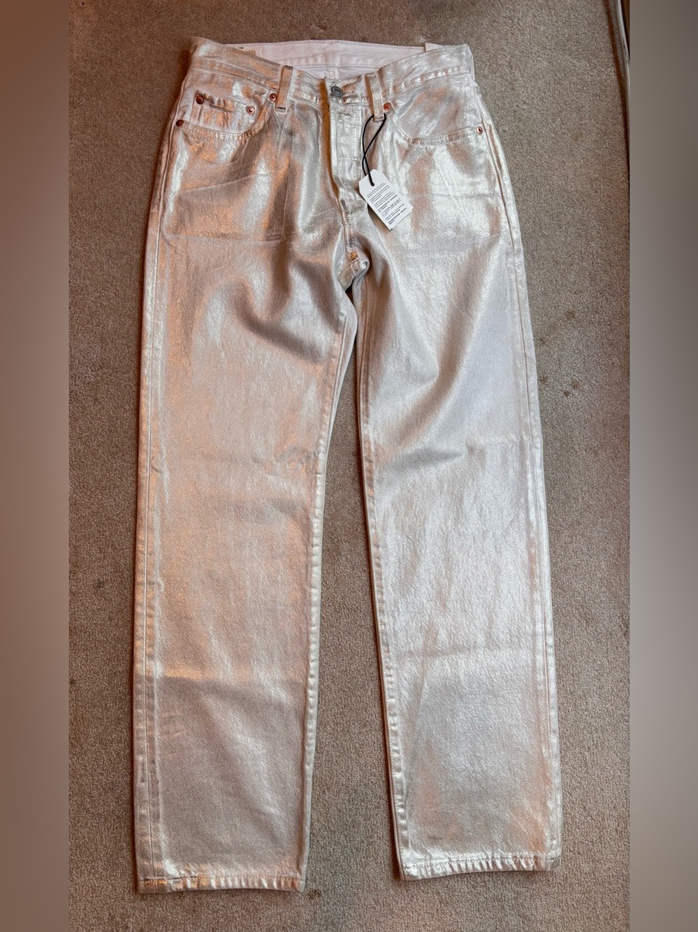 Levi’s Premium 501 ’90s Jeans Women 26x30 Silver Metallic Straight Leg NWT